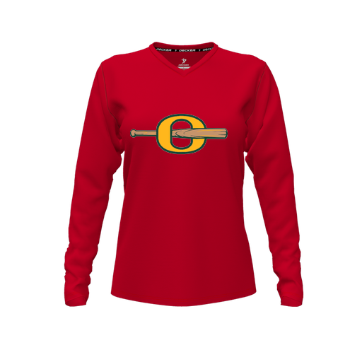 [CUS-DFW-TEES-CMF-VNK-LSL-RED-FYXS-LOGO3] Decker Comfort T-Shirt (Female Youth XS, Red, V Neck, Logo 3, Long Sleeve)