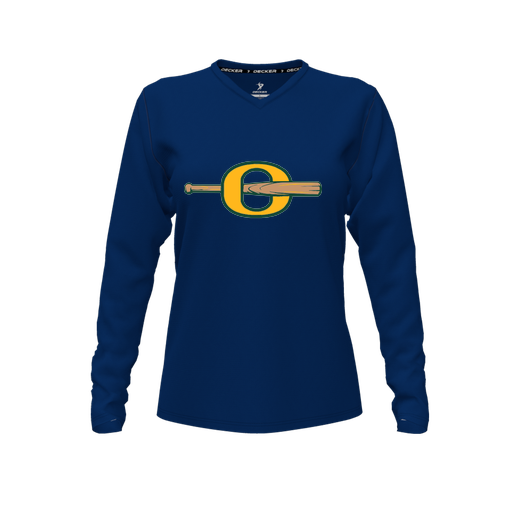 [CUS-DFW-TEES-PER-VNK-LSL-NVY-FYXS-LOGO3] Decker Performance T-Shirt (Female Youth XS, Navy, V Neck, Logo 3, Long Sleeve)