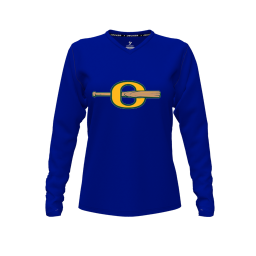 [CUS-DFW-TEES-PER-VNK-LSL-RYL-FYXS-LOGO3] Decker Performance T-Shirt (Female Youth XS, Royal, V Neck, Logo 3, Long Sleeve)